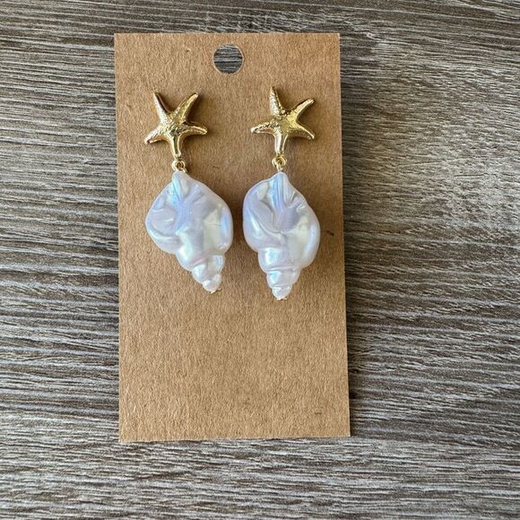 Gold Starfish Drop Earrings A1275 - Picture 2 of 3